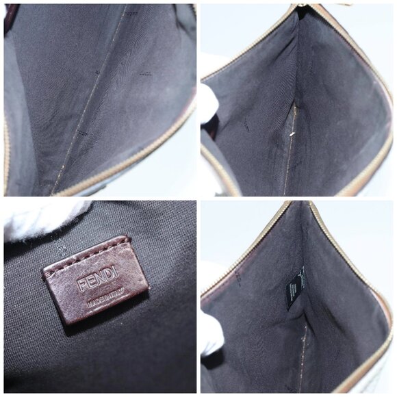 FENDI FILA Collaboration Clutch Bag Leather Beige Gold Auth - Picture 14 of 14